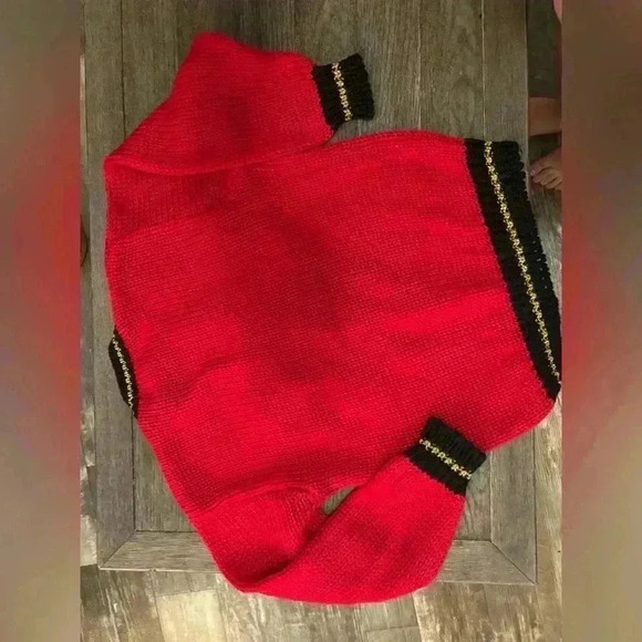 Heidi Sweater Womens Vintage RedAcrylic Hand Knit Christmas Tree Teddy Bear Gift - Picture 4 of 4